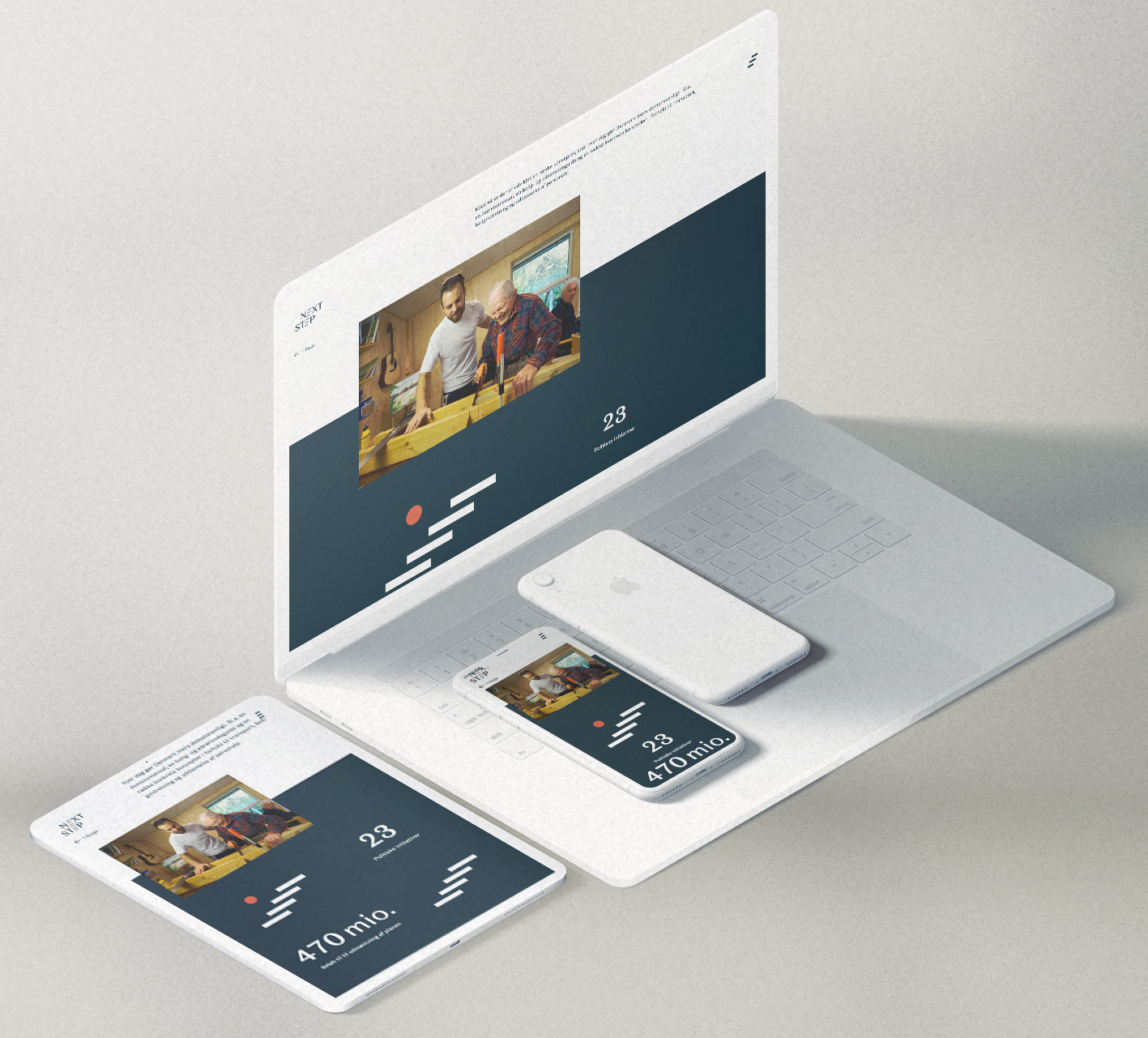 Nextstep website on a Macbook, iPad and an iPhone