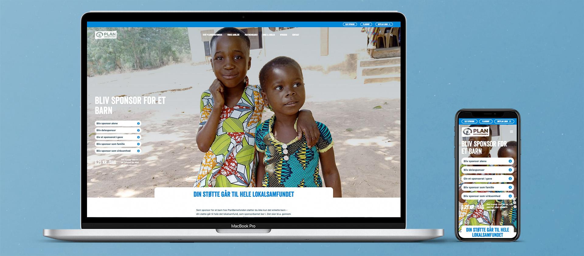 Planbørnefonden websiyte on Macbook and iPhone
