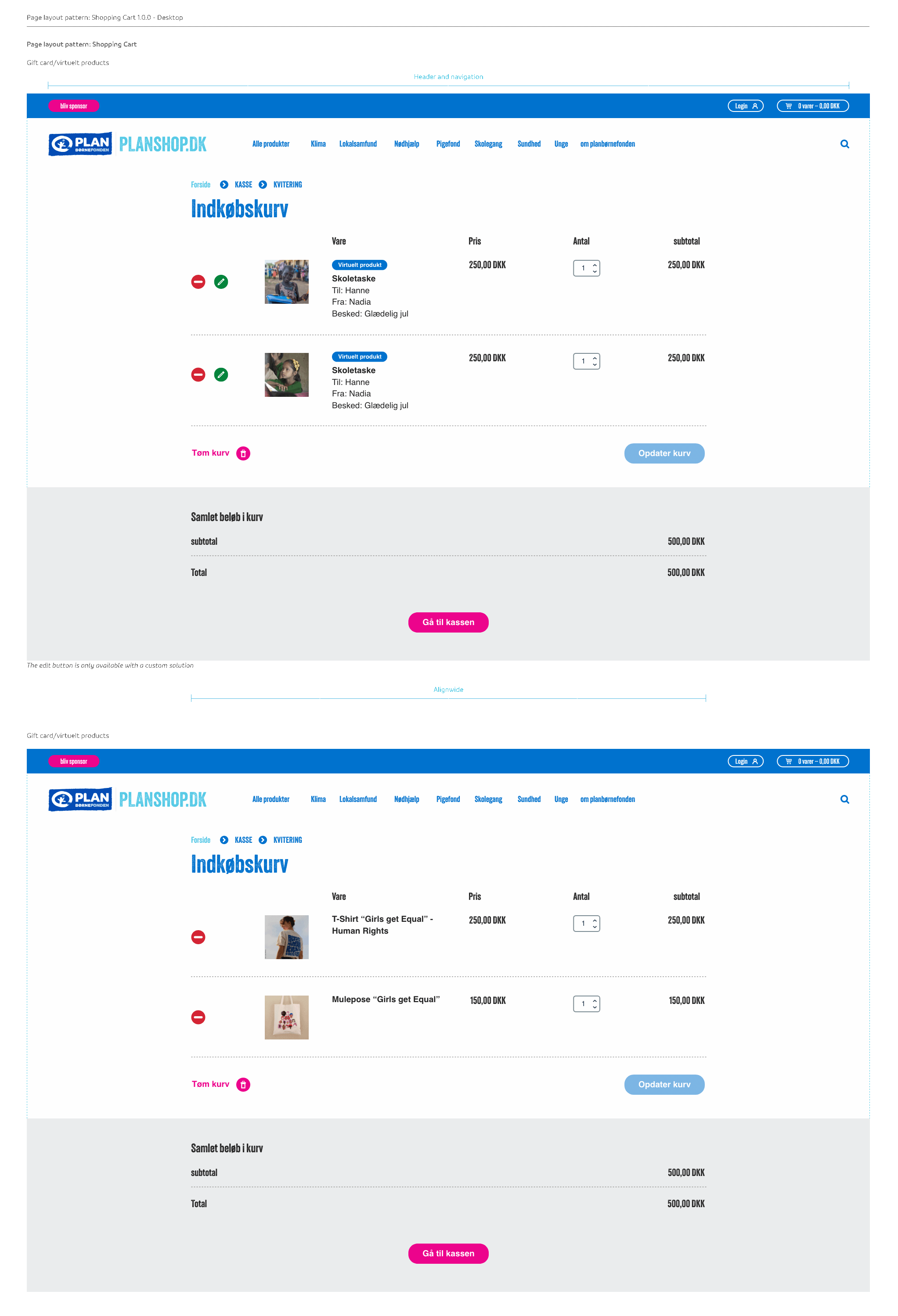 Shopping Cart shown in desktop size