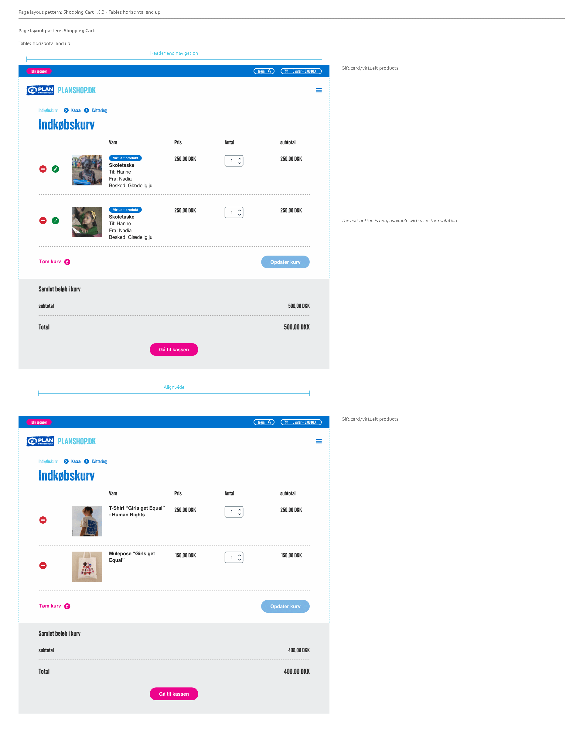 Shopping Cart shown in horizontal tablet size and up