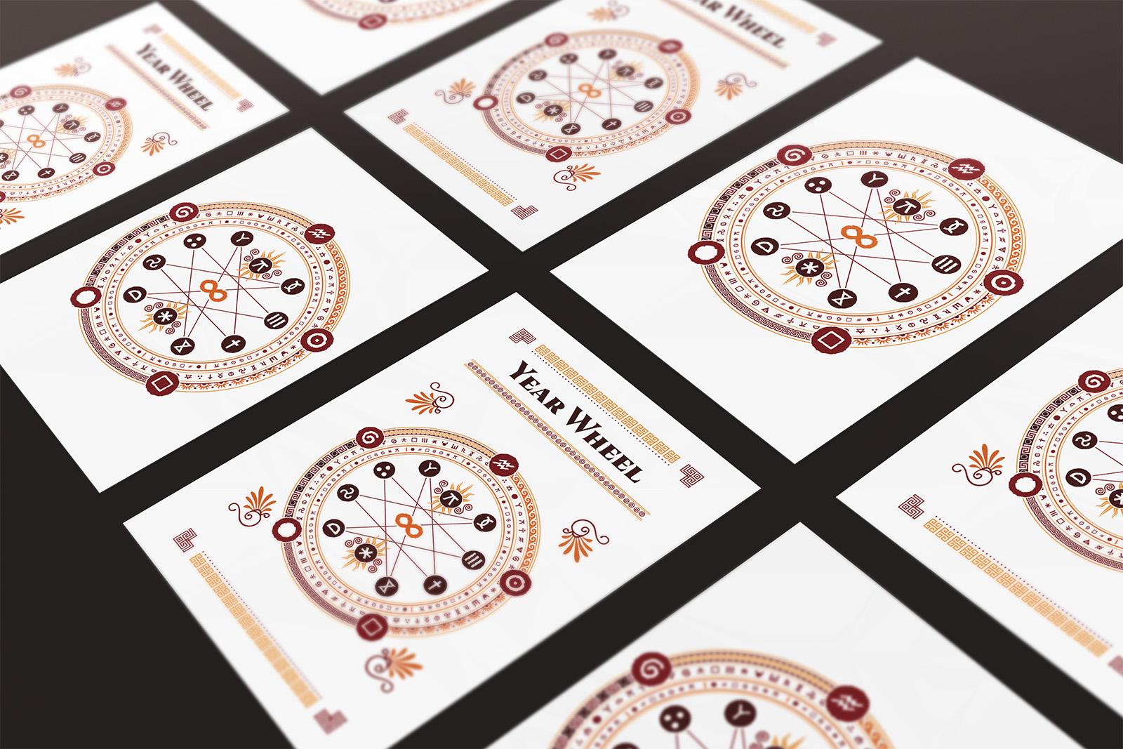 6 posters of calendar wheels for the tabletop roleplaying gaem, RuneQuest in Glorantha
