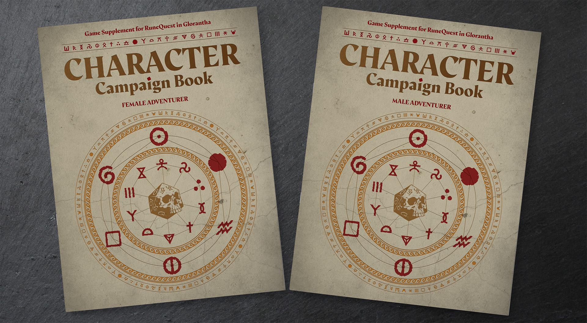 The front covers of the Character Campaign Book for female adventurers and male adventurers